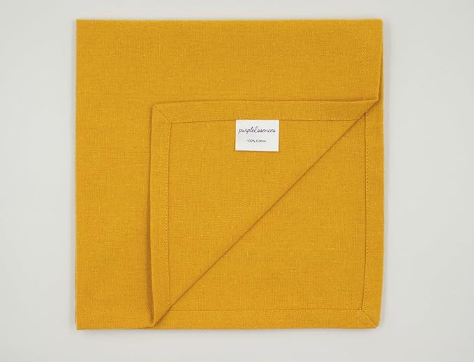 PurpleEssences Set of 12 Cloth Dinner Napkins 100% Cotton 18x18 Inch - Soft Durable Washable - Ideal for Farmhouse Party Christmas Holiday Winter - Perfect Everyday Use Table Linen - Golden Yellow