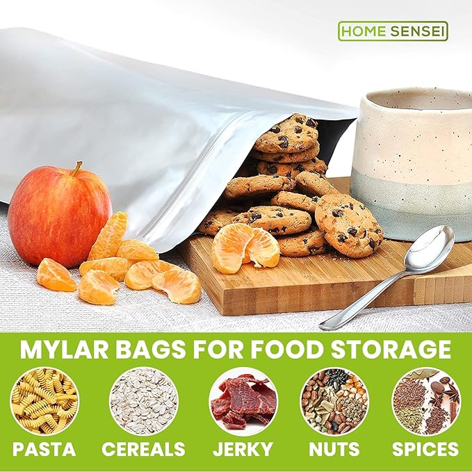 10pcs 5 Gallon Mylar Bags for Food Storage - 10 Mil Thick - Extra large bags 5 Gallon with Oxygen Absorbers 2500cc - Zipper Resealable Milar Bags - Bolsas Mylar 5 Galones
