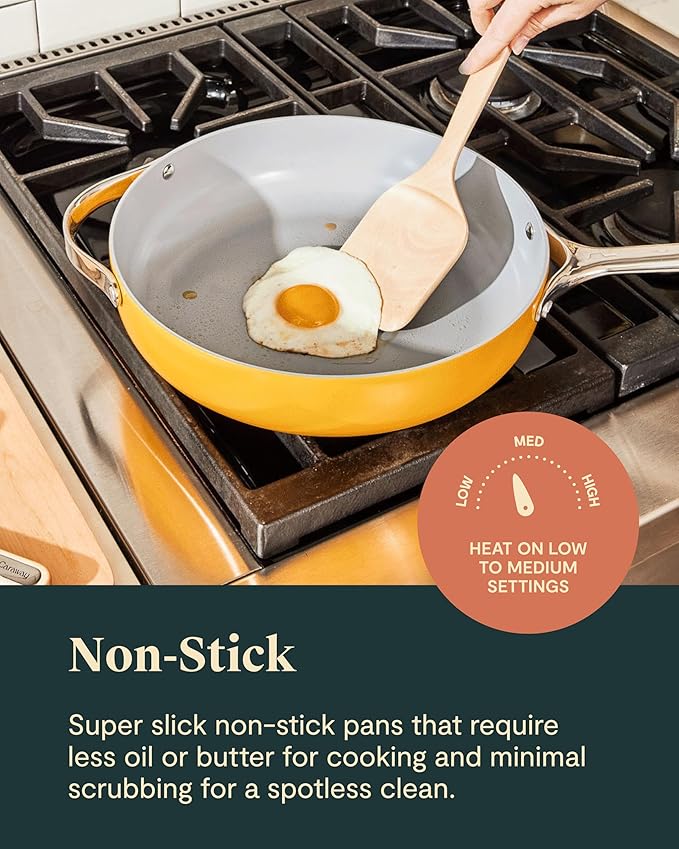 Caraway Deluxe Nonstick Ceramic Cookware Set (16 Piece) Pots, Frying Pans, Lids and Kitchen Storage - PFAS & PFOA Free - Oven Safe Ceramic Pan Set & Compatible with All Stovetops - Gray