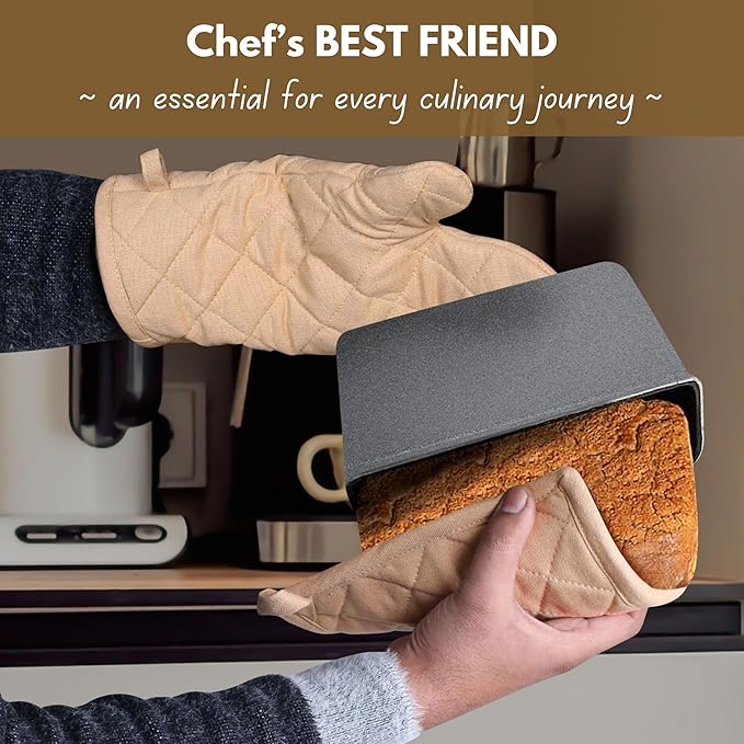 Native Fab Pot Holders and Oven Mitts Sets for Kitchen Heat Resistant- Hanging Non-Slip - 100% Cotton Oven Mitts and Pot Holders 4-Piece Set- Beige