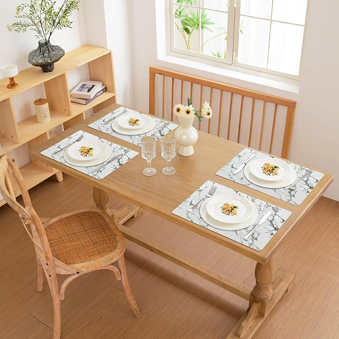 FROMHEART Faux Leather Placemats Set of 8–Waterproof,Heat/Oil Stain-Resistant PU Table Mat–Reversible,Easy to Clean Place Mats for Kitchen,Dining,Indoor/Outdoor,(Marble,11.8" x 17")