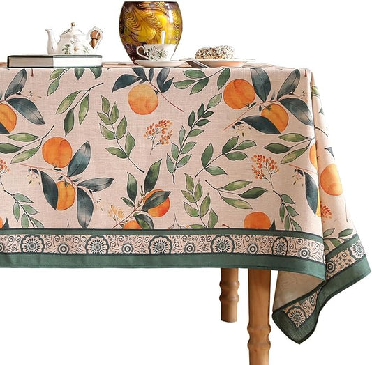 patdrea Designer Small Orange Tablecloth for Square Tables,Farmhouse Linen Oranges and Leaves Tree Linen Tablecloth,Fall Fruits Table Cover Cloth Decor for Kitchen Dining Christmas,55"*55"