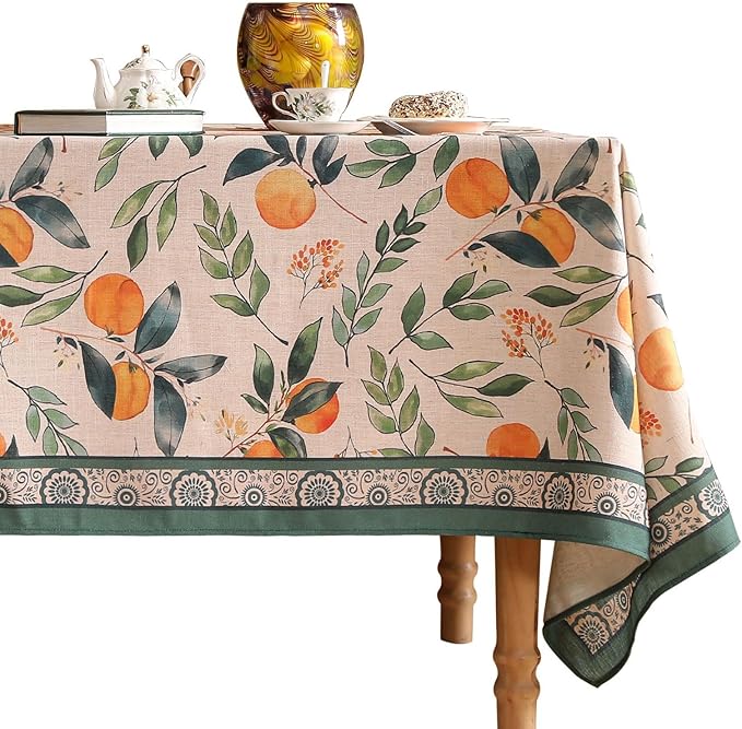 patdrea Designer Orange Tablecloth for Square Tables,Framhouse Linen Oranges and Leaves Tree Pattern Linen Tablecloth,Fall Fruits Table Cover Cloth Decor for Kitchen Dining Christmas,67"*67"