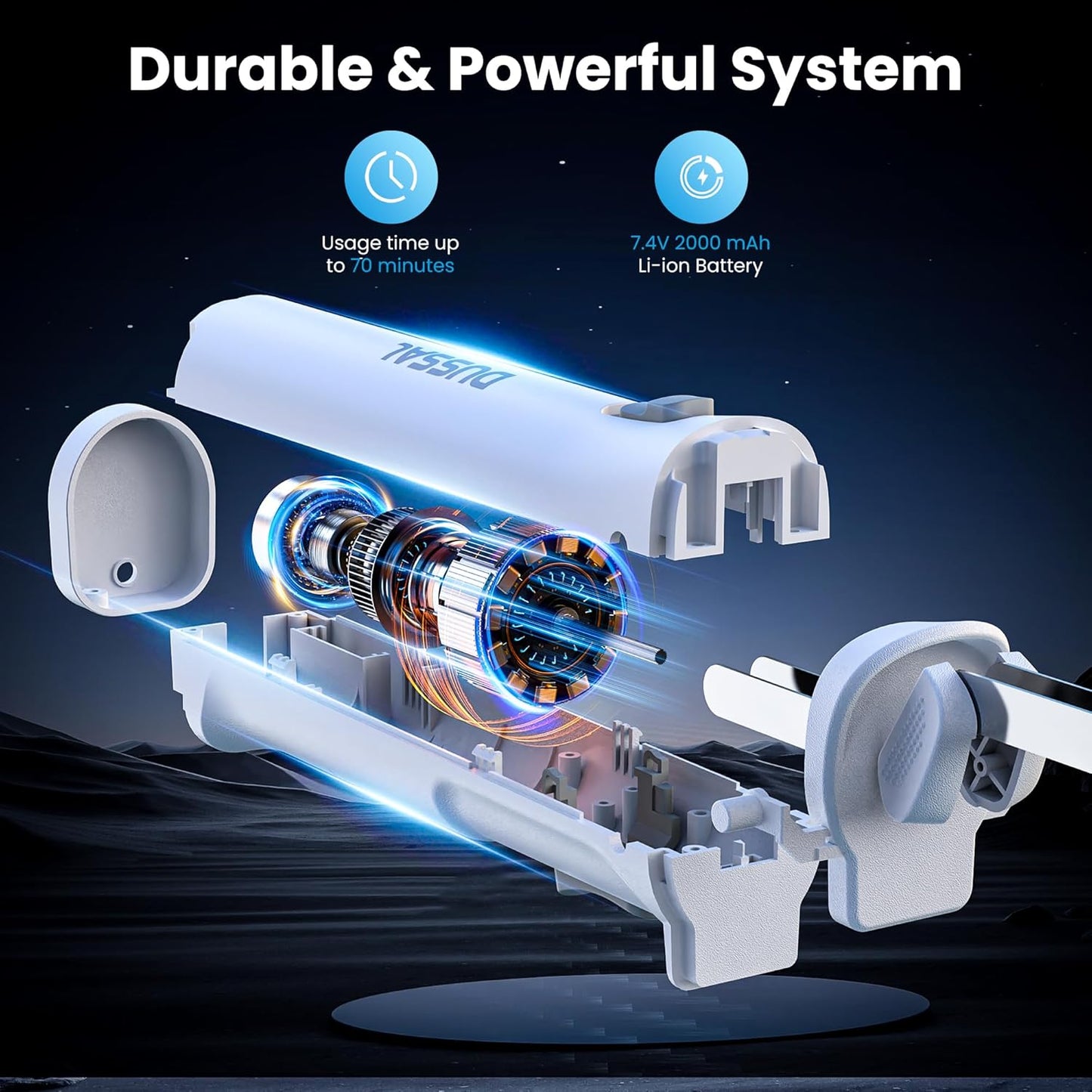 DUSSAL Cordless Electric Knife Rechargeable, Electric Carving Knife, 4 Stainless Steel Blades, Safety Lock Switch, Blade Release Buttons, Cutting Meats, Poultry, Bread, Cheese & More (White)