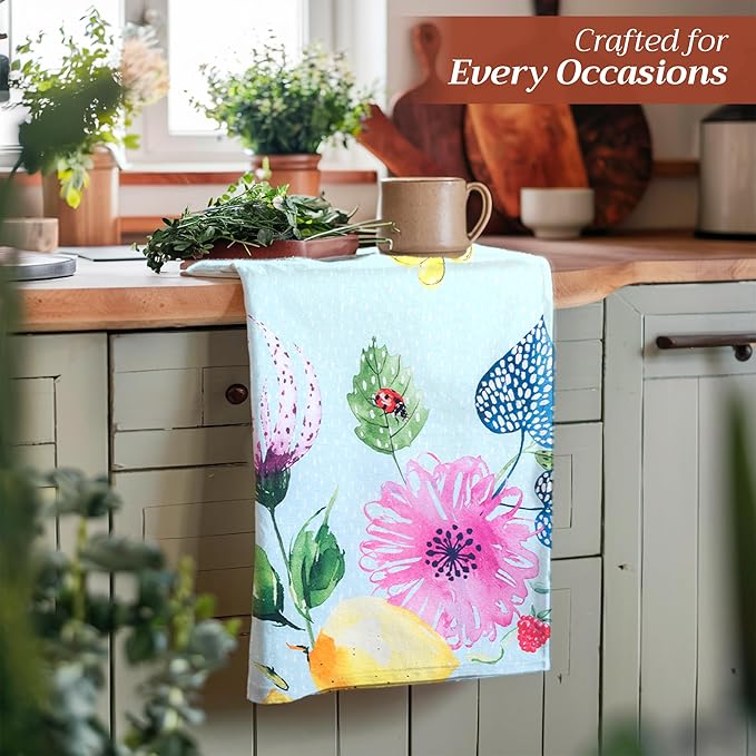 Maison d' Hermine Kitchen Towels Set of 2 100% Cotton 27.50" x 20" Reusable Cloth Tea Dish Towels Absorbent with Hanging Loop for Kitchen, Dining, Cocktail Parties Spring/Summer (Jardin D'Ete - Mint)