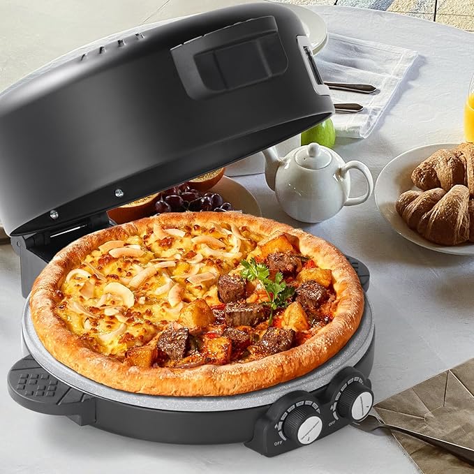 12" Electric Pizza Oven-Countertop Pizza Maker with Timer &Temperatures Control, Perfect for Pizzas/Pancake/Quesadillas/Cookies (black)