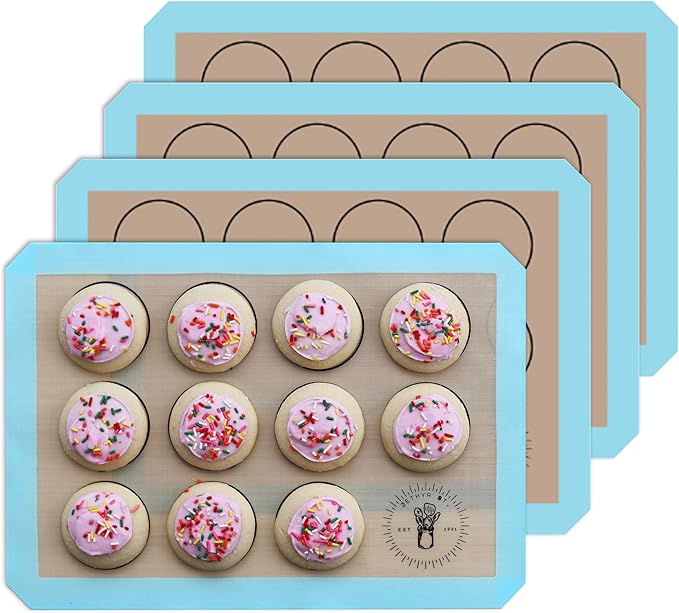 Silicone Baking Mats, Half Size Baking Mats For Cookies, Pack Of 4, Oven Safe, (11.5 X 16.5), Non-Stick, Silicone Baking Sheet Liner, Perfect For Baking Macarons And Cookies