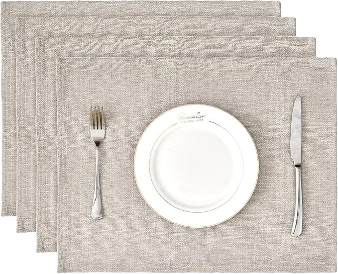 BALCONY & FALCON Placemats Set of 4 Faux Linen Cloth Place Mats Washable Waterproof Wrinkle Resistant Table Placemats for Dining Kitchen Farmhouse Indoor & Outdoor Use(Beige, 13.8”x 17.7”
