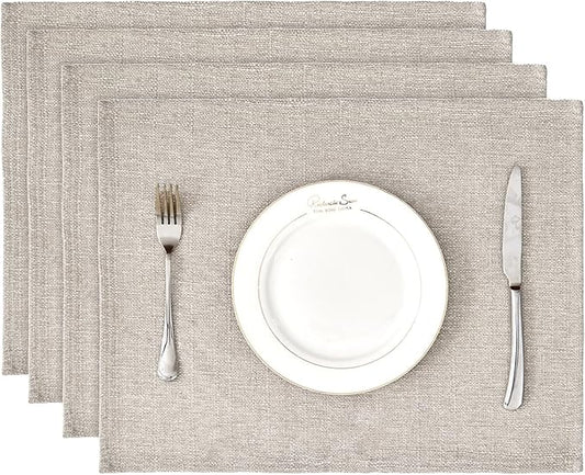 BALCONY & FALCON Placemats Set of 4 Faux Linen Cloth Place Mats Washable Waterproof Wrinkle Resistant Table Placemats for Dining Kitchen Farmhouse Indoor & Outdoor Use(Beige, 13.8”x 17.7”