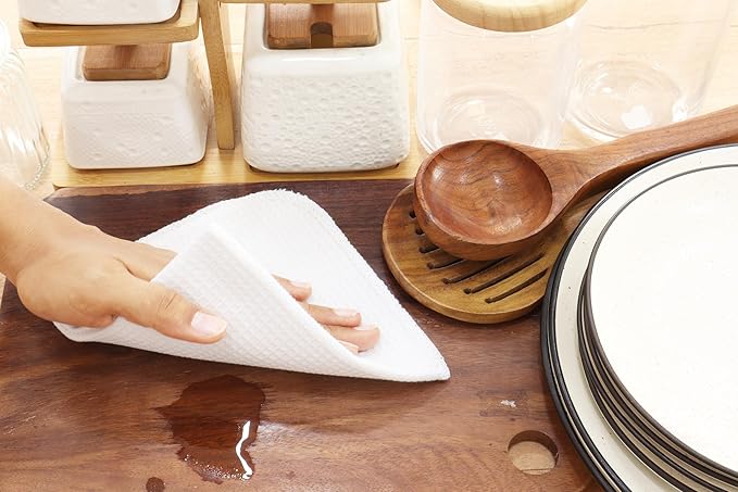 PurpleEssences Dish Cloths and Dish Rags - 6 Pack Waffle Weave Solid Kitchen Dish Wash Cloths, 100% Cotton, 12 x 12 Inches, Ultra Soft Absorbent Quick Drying - Christmas Holiday Winter - White