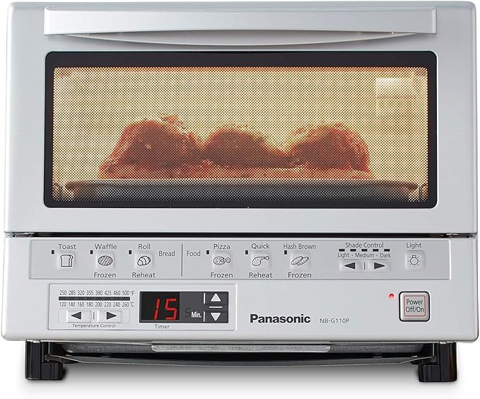 Panasonic FlashXpress Toaster Oven Countertop, 4-Slice Compact Size with Double Infrared Heating, 6 Auto Cook Options and Precise Temperature Control, 1300W - NB-G110P (Silver)