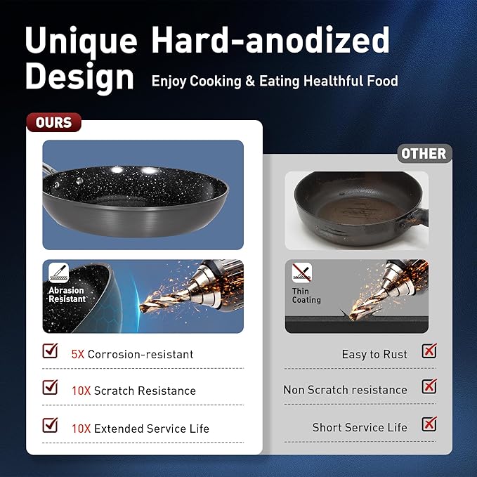 MAISON ARTS Hard Anodized Nonstick Frying Pans Set 2 Piece, 10" and 12" Ceramic Coating Skillets with Stainless Steel Handle, Induction Compatible