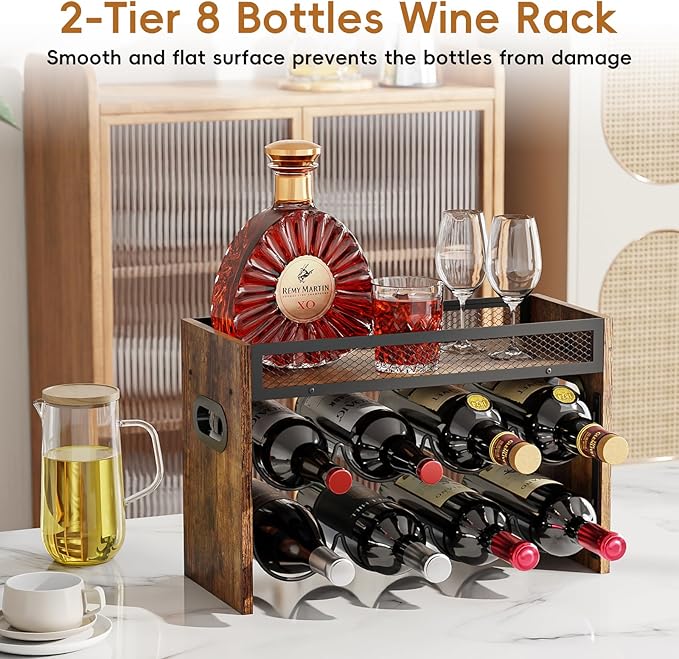KLM 2-Tier Wine Rack, can Hold 8 Bottles.Suitable for Home Kitchens, Restaurants, Food Pantries, cabinets, and Bars.