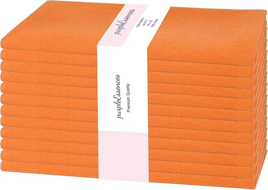 PurpleEssences Set of 12 Cloth Dinner Napkins 100% Cotton 18x18 Inch - Soft Durable Washable - Ideal for Farmhouse Party Fall Thanksgiving - Perfect Everyday Use Table Linen - Orange