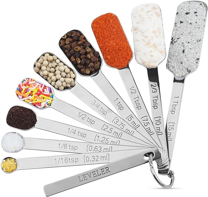 Smithcraft Measuring Spoons Set of 9 with Leveler, Metric & US 18/8 Stainless Steel Measuring Spoons Set for Baking&Kitchen, Metal Long Handle Measuring Spoon for Spice, Nesting Measure Spoon Fit Jar