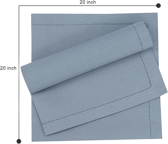 Ruvanti Premium Linen Napkins Set of 4-20x20 Inch, Classic Hemstitch, Mitered Corner Cloth Napkins ‎‎- Soft, Elegant Dinner Napkins Cloth Washable for Weddings, Parties, Everyday Use - Grey