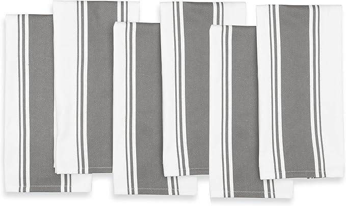 AMOUR INFINI Kitchen Towels 100% Cotton Pack of 6, Highly Absorbent Quick Drying Super Soft Premium Dish Towel for Kitchen with Hanging Loop Hand & Tea Towels - 20x28 Inch (Light Gray)