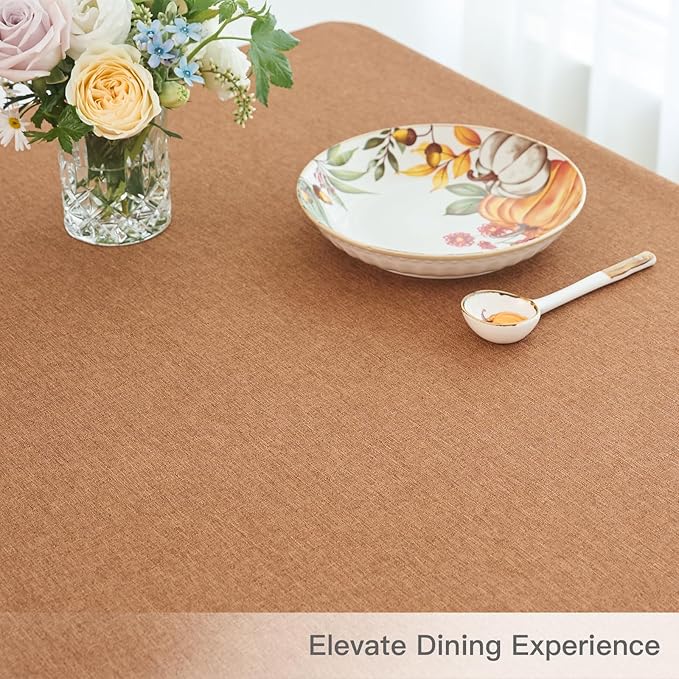 maxmill Fall Rectangle Tablecloth Waterproof Spillproof Wrinkle Resistant Washable Decorative Fabric Linen Textured Dining Table Cloth for Harvest Thanksgiving Dinner Parties, 52 x 84 Inch, Amber
