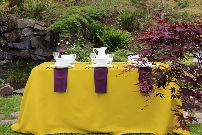 LTC LINENS 5-Pack Rectangular Tablecloths 90 in x 132 in with Rounded Corners - Gold Table Cloths for 6 ft Rectangle Tables Floor Length - Polyester Fabric Cloth Table Covers for Wedding, Party