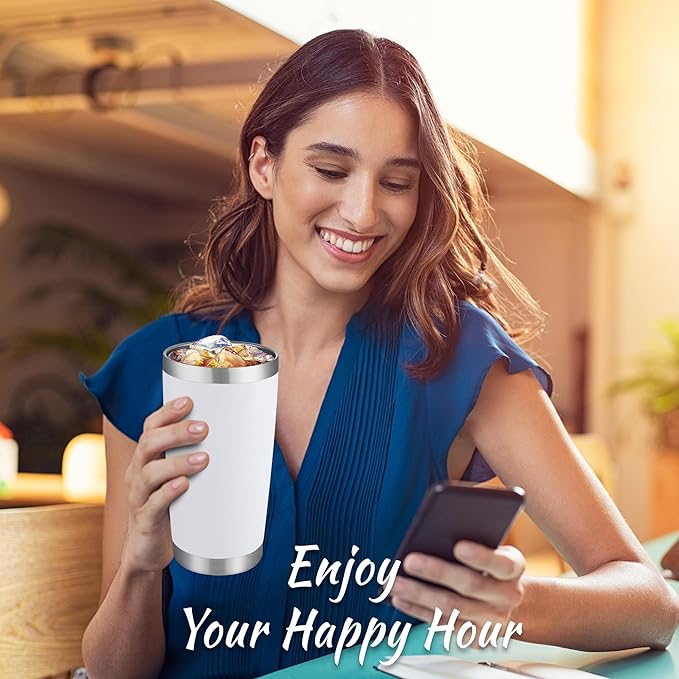 20 oz Tumbler Stainless Steel Tumblers with Lid Double Wall Vacuum Insulated Coffee Mug 20oz Powder Coated Cup for Hot and Cold Drinks, White, 1 pack