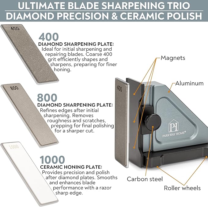 Rolling Knife Sharpener with Adjustable 10° to 40° Options and Adjustable Grinding Height, Knife Sharpener Kit, Roller Knife Sharpening System