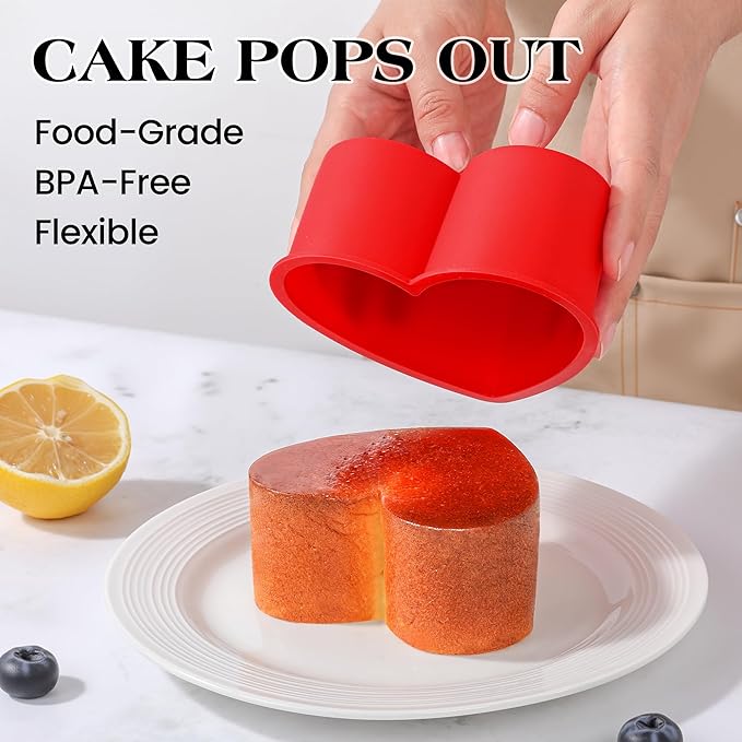 6 Inch Silicone Heart Shaped Cake Pans 2 Pcs Small Heart Cake Pan Set Nonstick Silicone Heart Molds for Baking (Red)