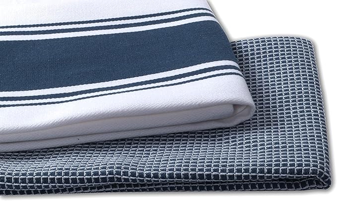 AMOUR INFINI Cotton Kitchen Towels - Set of 4 Highly Absorbent, Ultra Soft Waffle Weave Tea Towel with Hanging Loop - 20x28 Inch Quick Drying Dish Cloths for Cleaning (Blue)