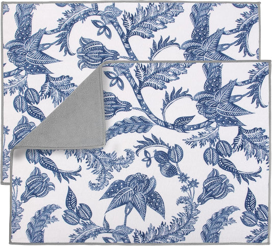 2 Packs Blue And White Porcelain Dish Drying mat, Drying Matt Kitchen Counter, Microfiber Dish Drying Mats, 20x15 inches, Dish Drainer Mat Kitchen Counter, Fast Drying, Kitchen Must-Have