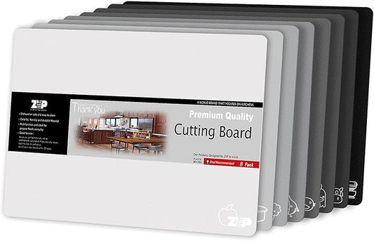 ZVP Plastic Cutting Boards for Kitchen, Flexible Cutting Mats, Gradient Gray Chopping Boards with Food Icon, Non-Slip, Non Porous, BPA Free, Dishwasher Safe