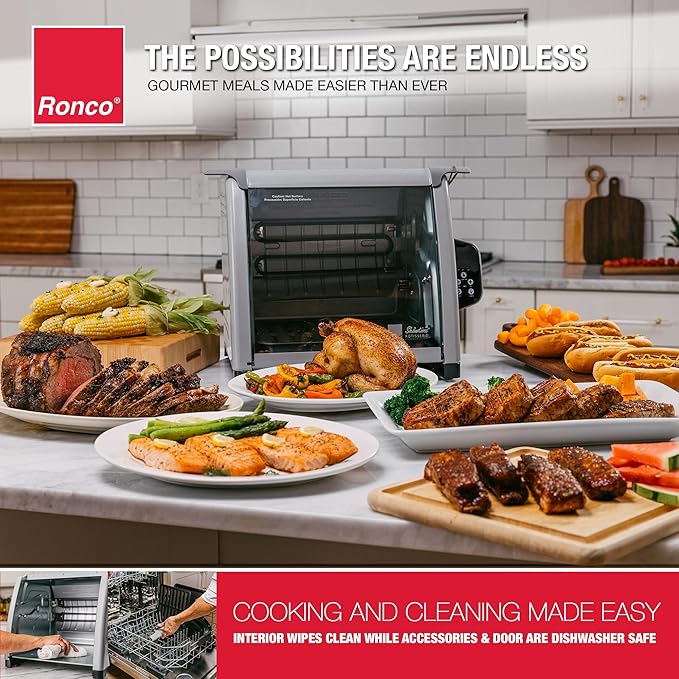 Ronco 6000 Platinum Series Rotisserie Oven, Digital Display, 12-Pound Capacity, Auto Shutoff, Includes Rotisserie Spit, Multi-Purpose Basket, 3 Cooking Functions: Rotisserie, Sear and No Heat Rotation