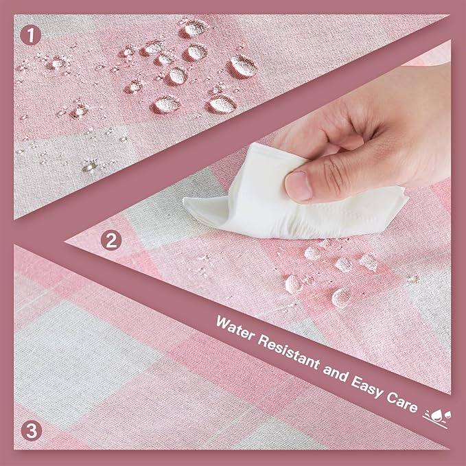 Yarn Dyed Cotton Blend Table Cloth Rectangle Table Cover 55x95 Inches Waterproof Indoor/Outdoor Pink and White Checkered Gingham Rectangle Tablecloth for Kitchen BBQs Buffet Picnic