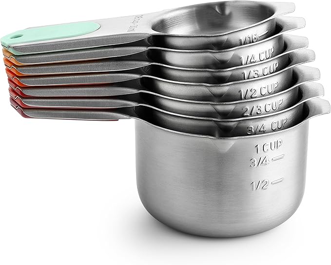 Spring Chef Magnetic Stainless Steel Measuring Cups, Patented, Kitchen Tools with Easy to Read Markings for Measuring Dry or Liquid Ingredients, Set of 7, Desert Sunset