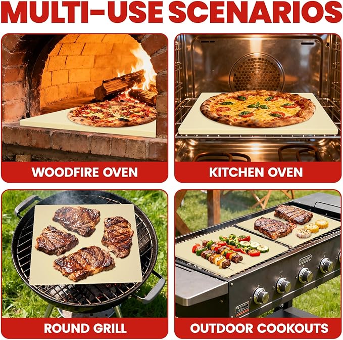 GOOD GAIN Pizza Stone for Oven Grill - Cordierite Baking Stone for Bread, Pies | 16'' x 14'' Rectangular Oven Stones for Cooking | Indoor,Outdoor | Durable, Heat Shock Resistant (Beige)