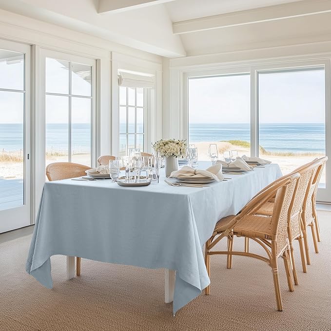 Linen World Blue Linen Tablecloth - 100% French Linen Table Cloth 120" x 60" Inch,Washable Rectangular Tablecloth for Dining,Outdoor,Weddings and Restaurants,Decorative Valentine Easter - Mist Blue
