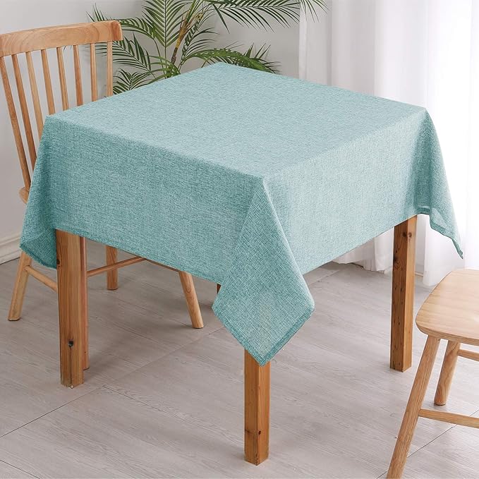 Hiasan 2 Pack Faux Linen Square Tablecloth - Wrinkle and Stain Resistant Washable Table Cloth for Kitchen Dining Room Holiday Table Cover for Party Dinner, Aqua, 54 x 54 Inch