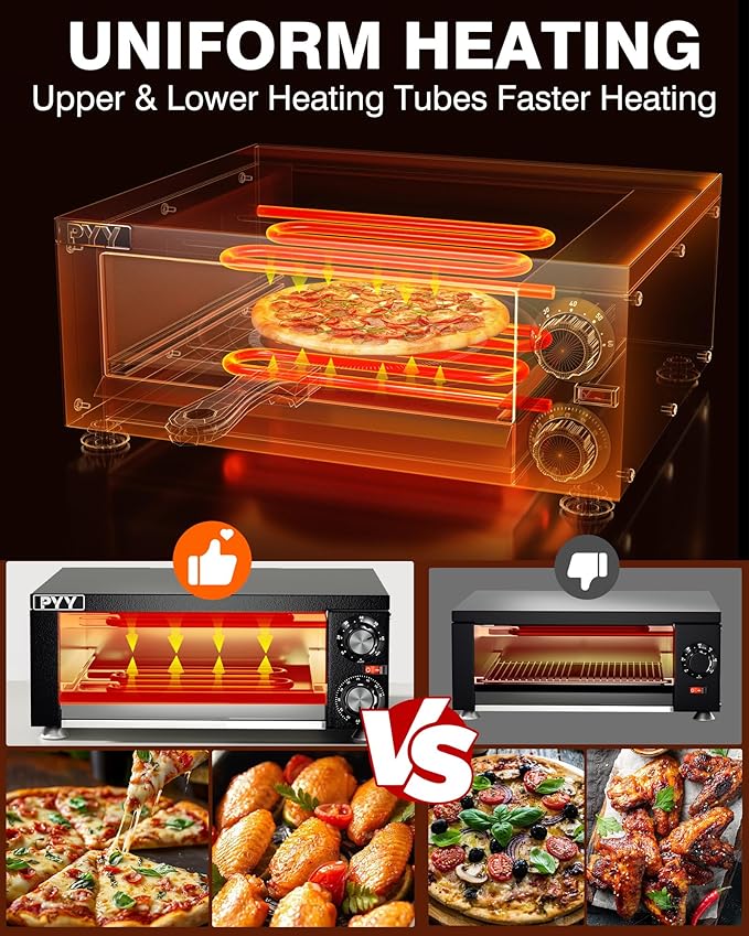 PYY Electric Pizza Oven Indoor Countertop Pizza Oven Commercial Pizza Maker Machine for Home with Timer Stainless Steel Pizza Cooker