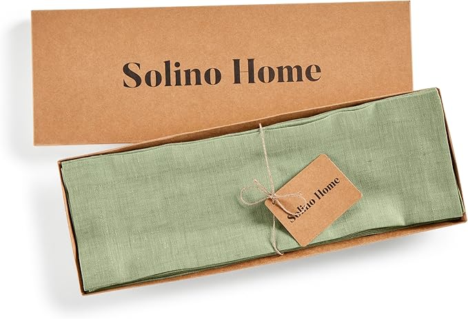 Solino Home Linen Cloth Placemats Set of 4-100% Pure Linen Chambray Olive Placemats 14 x 19 Inch for Fall, Autumn, Thanksgiving, Christmas - Athena