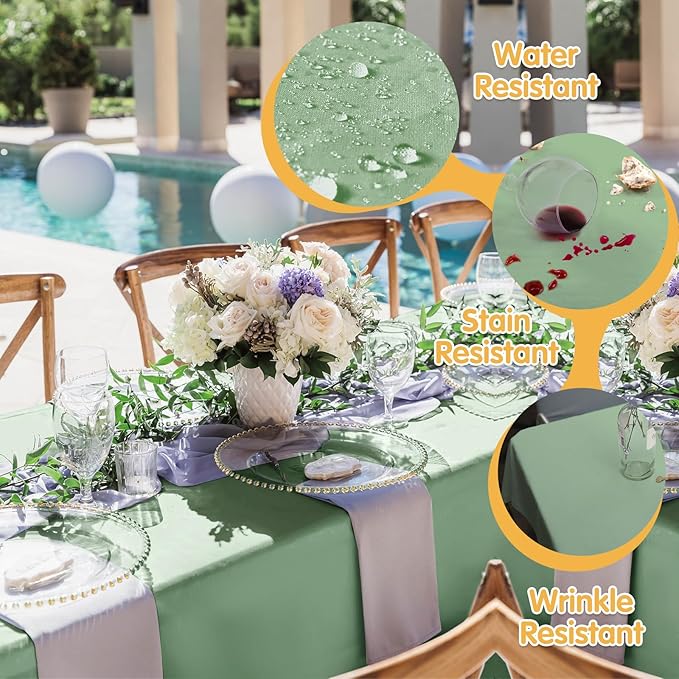 BRILLMAX 6 Pack Sage Green Tablecloths for 6 Foot Rectangle Tables 90 x 132 Inch - 6ft Rectangular Bulk Linen Polyester Fabric Washable Cloth Cover for Wedding Reception Banquet Birthday Party