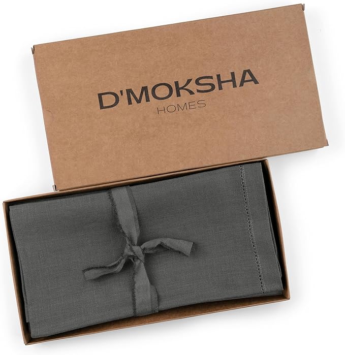 D'Moksha Homes Charcoal Grey Linen Napkins Set of 4 - Classic Hemstitch 100% Pure Linen Hemstitch Dinner Napkins 20 x 20 Inch for Thanksgiving, Holiday - Handcrafted and Machine Washable