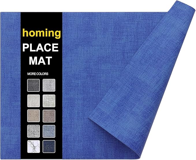 homing Faux Leather Heat Resistant Placemats 6 Packs, Waterproof Wipeable Dining PU Place Mats for Indoor & Outdoor, Easy to Clean, Sea Blue