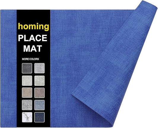 homing Faux Leather Heat Resistant Placemats 6 Packs, Waterproof Wipeable Dining PU Place Mats for Indoor & Outdoor, Easy to Clean, Sea Blue