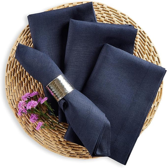 Solino Home Navy Blue Linen Napkins Set of 4 - 100% Pure Linen Dinner Napkins 20 x 20 Inch for Fall, Autumn, Thanksgiving, Christmas, Holiday, Winter - Fete
