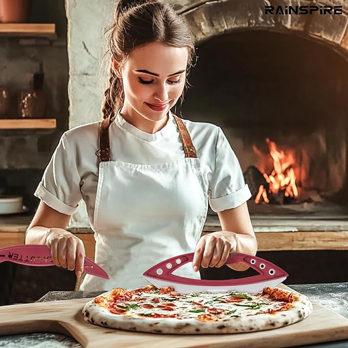 Rainspire 12" Pizza Cutter Rocker Blade Stainless Steel Pizza Rocker with Cover Sharp Blade Pizza Knife Dishwasher Safe Kitchen Gadgets Home Essentials, Red