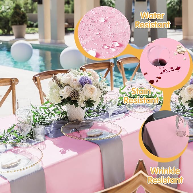 BRILLMAX 6 Pack Pink Tablecloths for 6 Foot Rectangle Tables 90 x 132 Inch - 6ft Rectangular Bulk Linen Polyester Fabric Washable Cloth Cover for Wedding Reception Banquet Birthday Party