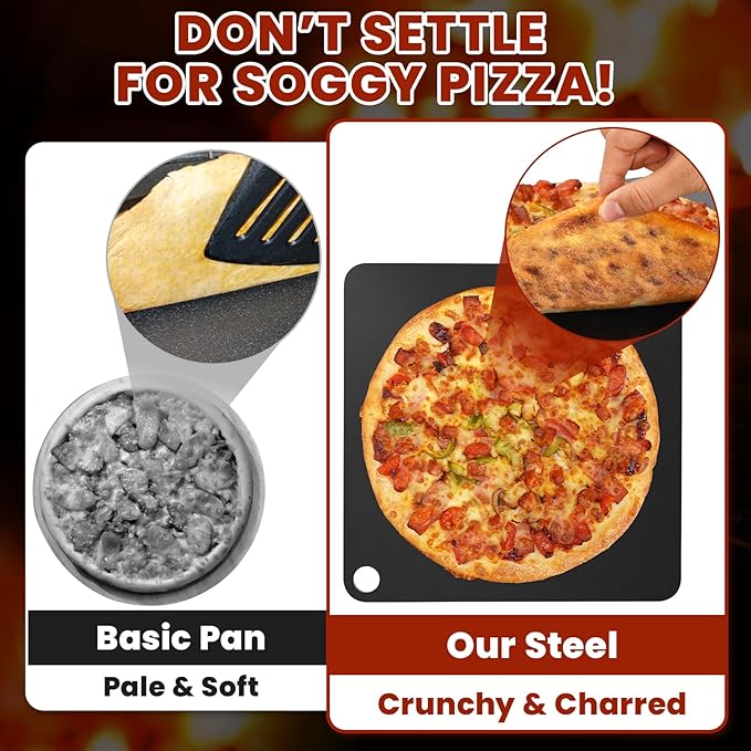 1MORE Pizza Steel for Oven,13"x13"Steels Pizza for Grill,1/4" Thick Pre-Seasoned Pizza Cooking Steel for Artisan Pizza, Bread, BBQ Restaurant-Quality Crisp Crust | Perfect for Oven Baked