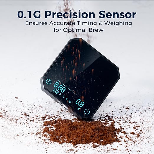 IKAPE Mini Digital Coffee Scale with Timer, 2kg/0.1g High Precision Rechargeable Drip Espresso Scale, Pour Over Scale with Tare Function, LED Display(Black)