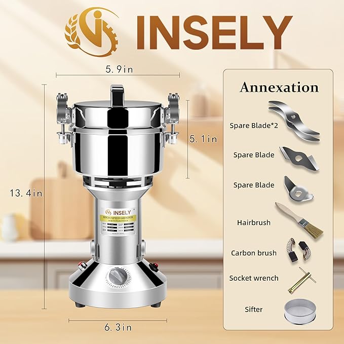 700g Grain Mill Grinder High Speed Food Grain Mill Stainless Steel Seeds Flour Nut Pill Wheat Corn Herbs Spices & Seasonings Dry Grinder Electric Machine Grinder for Kitchen
