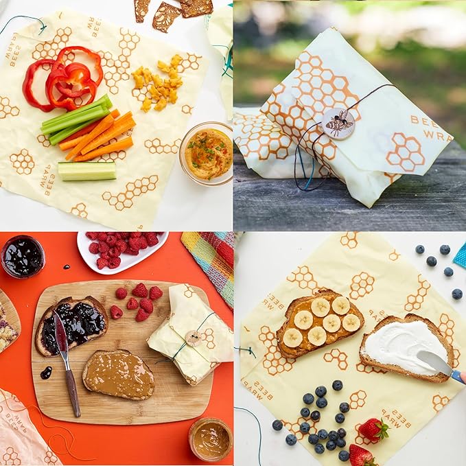 Bee's Wrap Beeswax Wraps for Food - Honeycomb Sandwich Wrap - Made in USA Reusable Bread Bags - Organic & Eco-Friendly Alternative to Aluminum Foil, Sandwich Bags & Plastic Wrap