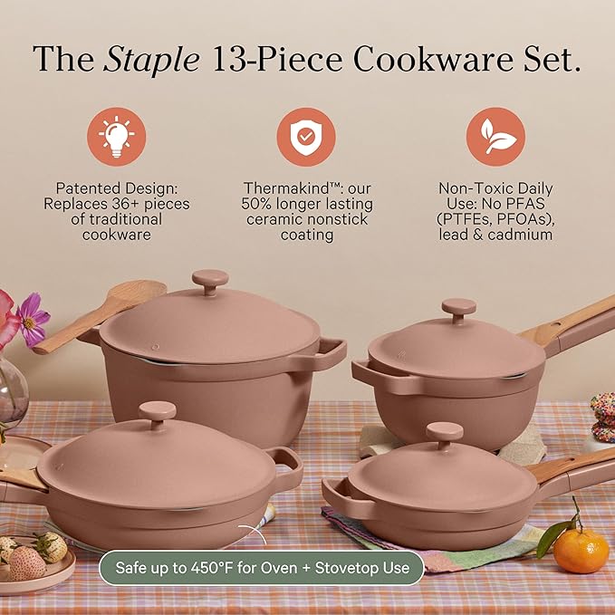 Our Place Cookware Set - 13-Piece Kit Including the Always Pan, Perfect Pot and Spatulas | Multifunctional, Toxin-Free Nonstick | Heat Safe up to 450°F | Oven, Stove, Induction Compatible | Spice