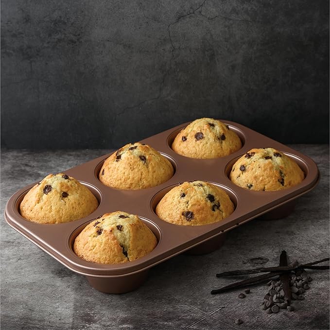 HAPPIELS Non Toxic Nonstick 6 Cup Jumbo Muffin Pan | Large Cupcake Tin for Oven | Nontoxic Muffin Tins Big Size | PFOA Free Cupcakes Tray